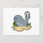 Zeehond als Voetballer met Voetbal Briefkaart (Voorkant)