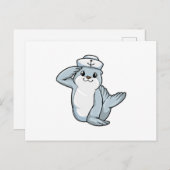 Zeehond als zeiler met zeemanshoed briefkaart (Voorkant / Achterkant)