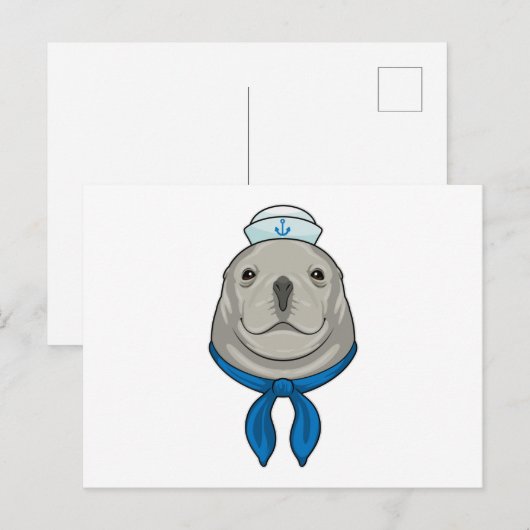 Zeehond als Zeiler met Zeemanshoed Briefkaart (Voorkant / Achterkant)