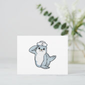 Zeehond als zeiler met zeilshoed briefkaart (Staand voorkant)