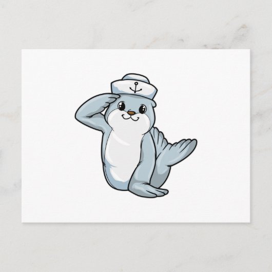 Zeehond als zeiler met zeilshoed briefkaart (Voorkant)
