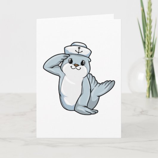 Zeehond als zeiler met zeilshoed kaart (Voorkant)