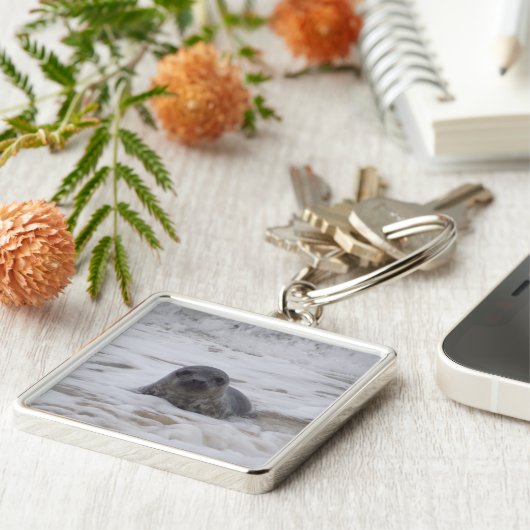 Zeehond - Animal Afbeelding Premium Square Sleutel Sleutelhanger (Zijkant)