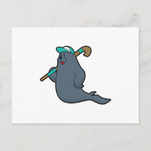 Zeehond bij hockey met hockeystick briefkaart