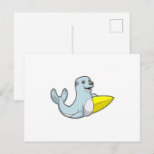 Zeehond bij surfen met surfplank briefkaart (Voorkant / Achterkant)