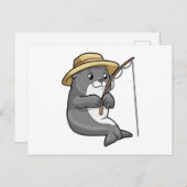 Zeehond bij vissen met hengel en hoed briefkaart (Voorkant / Achterkant)