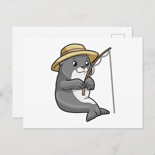 Zeehond bij vissen met hengel en hoed briefkaart (Voorkant / Achterkant)