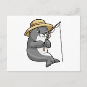 Zeehond bij vissen met hengel en hoed briefkaart (Voorkant)