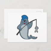 Zeehond bij vissen met hengel & vis briefkaart (Voorkant / Achterkant)