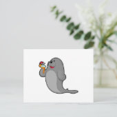 Zeehond drinkend bij sap briefkaart (Staand voorkant)