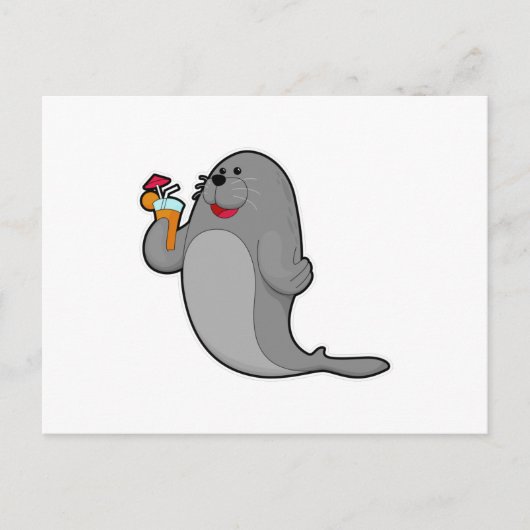 Zeehond drinkend bij sap briefkaart (Voorkant)