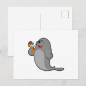Zeehond drinkend van sap briefkaart (Voorkant / Achterkant)