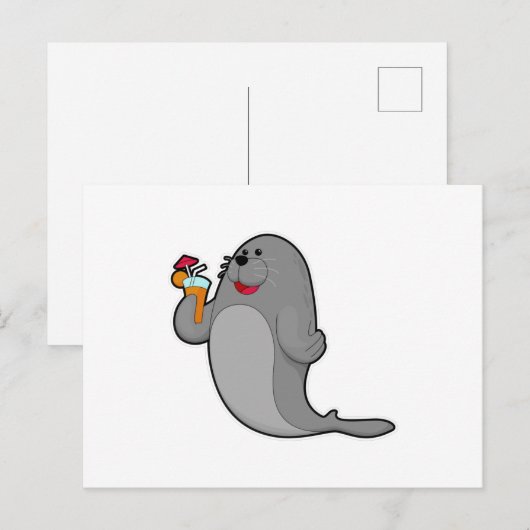 Zeehond drinkend van sap briefkaart (Voorkant / Achterkant)