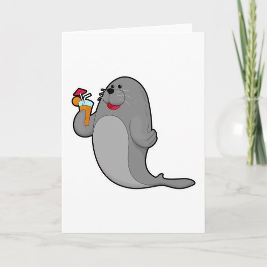 Zeehond drinkt met sap kaart (Voorkant)