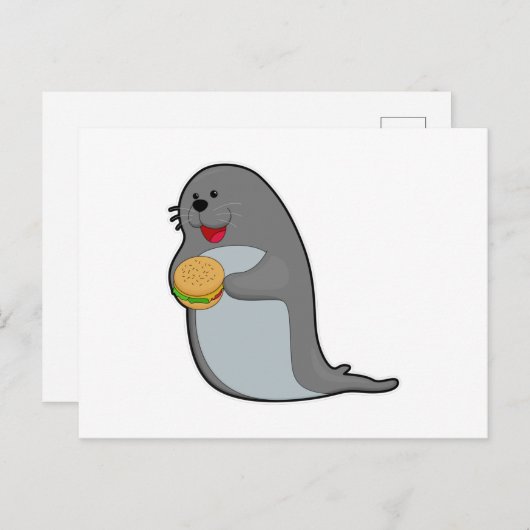Zeehond eet met hamburger briefkaart (Voorkant / Achterkant)