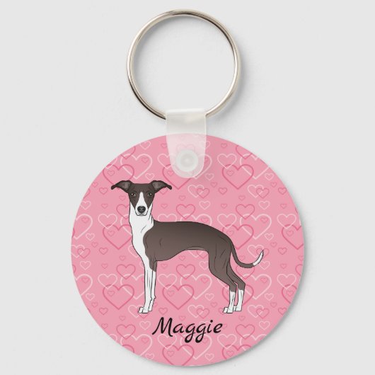 Zeehond En Witte Italiaanse Greyhound Op Roze Hart Sleutelhanger (Voorkant)