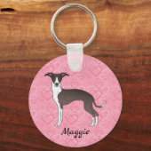 Zeehond En Witte Italiaanse Greyhound Op Roze Hart Sleutelhanger (Voorkant)