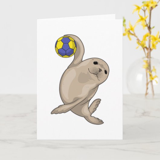 Zeehond Handbalspeler Handbal Kaart (Gele Bloem)