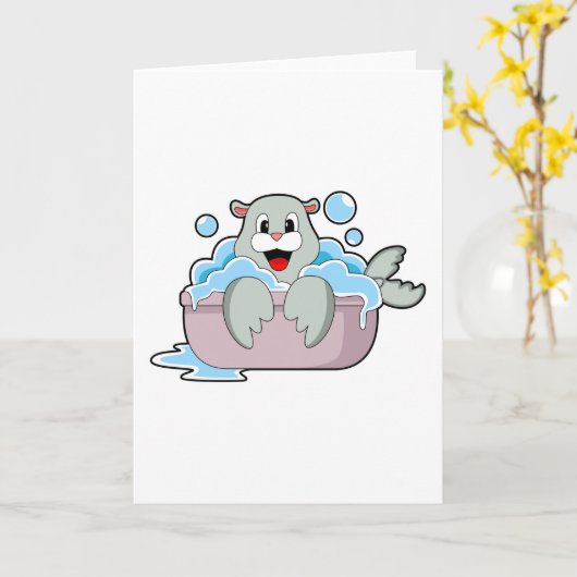 Zeehond in badkuip kaart (Gele Bloem)