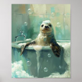 Zeehond in bubbelbad Poster (Voorkant)