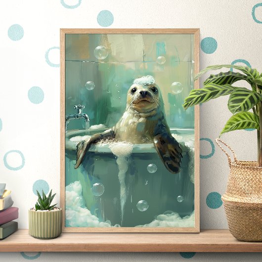 Zeehond in bubbelbad Poster