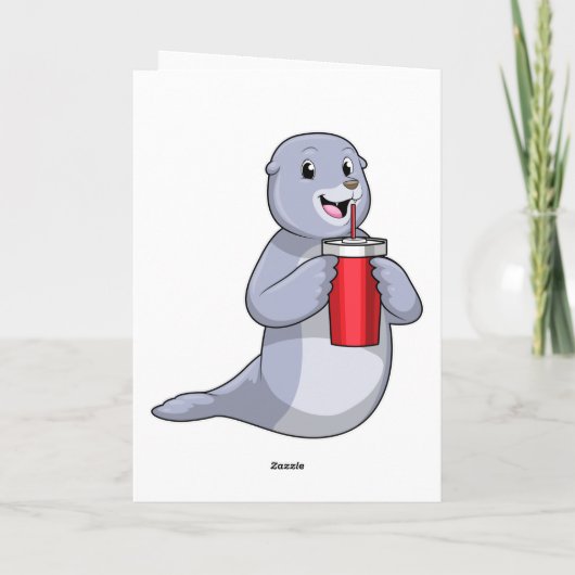 Zeehond met drinkbeker kaart (Achterkant)