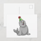 Zeehond met feesthoed Feestje Briefkaart (Voorkant / Achterkant)