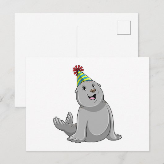 Zeehond met feestmuts Feest Briefkaart (Voorkant / Achterkant)
