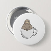 Zeehond met koffiekop ronde button 7,6 cm (Voorkant /achterkant)