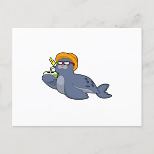 Zeehond met Kokosnoot Briefkaart