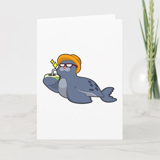 Zeehond met Kokosnoot Kaart (Voorkant)