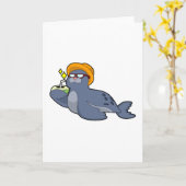 Zeehond met Kokosnoot Kaart (Gele Bloem)