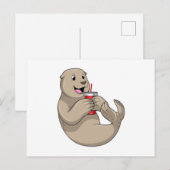 Zeehond met mok met rietje briefkaart (Voorkant / Achterkant)