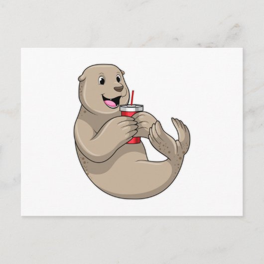 Zeehond met mok met rietje briefkaart (Voorkant)