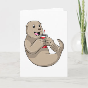 Zeehond met mok met rietje kaart