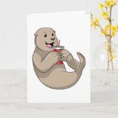 Zeehond met mok met rietje kaart (Gele Bloem)