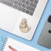 Zeehond met mok met rietje sticker (Laptop met iPhone)