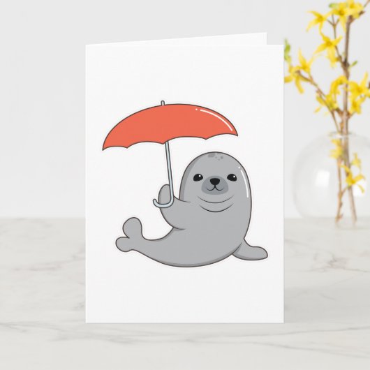 Zeehond met paraplu kaart (Gele Bloem)