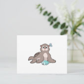 Zeehond met Vis Briefkaart (Staand voorkant)