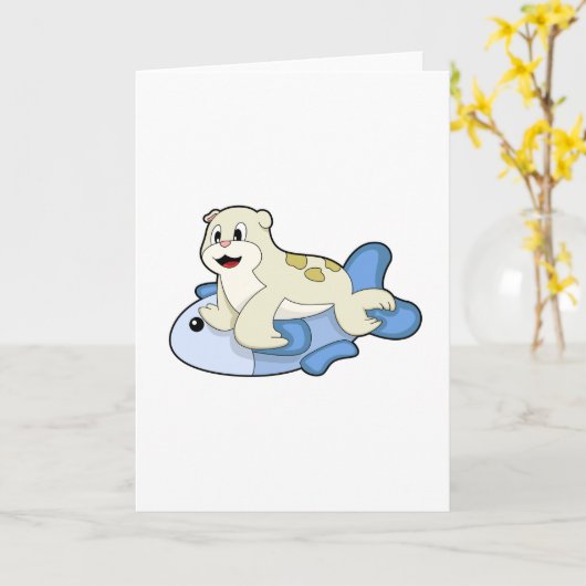 Zeehond met Vis Kaart (Gele Bloem)