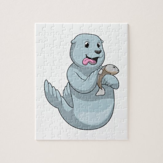Zeehond met Vis Legpuzzel (Verticaal)