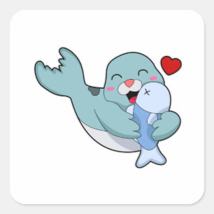 Zeehond met Vis Vierkante Sticker