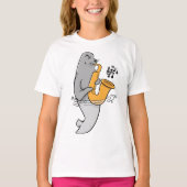 Zeehond Saxofoon Spelend T-Shirt (Voorkant)