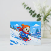 Zeehond sleeën op een besneeuwde berghelling briefkaart (Staand voorkant)