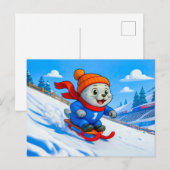 Zeehond sleeën op een besneeuwde berghelling briefkaart (Voorkant / Achterkant)