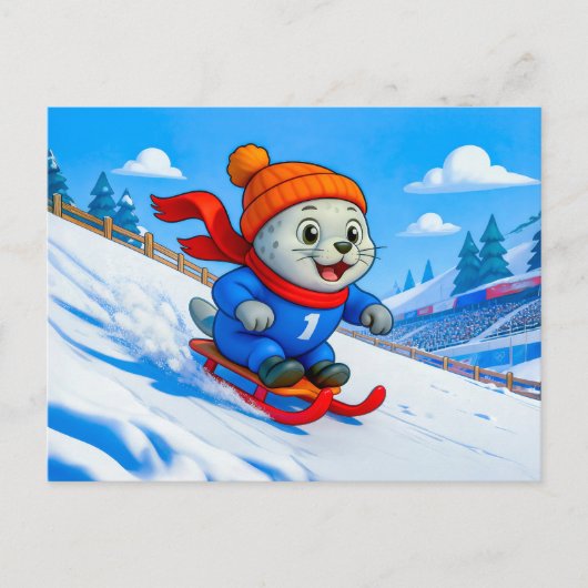 Zeehond sleeën op een besneeuwde berghelling briefkaart (Voorkant)