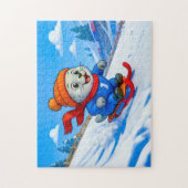 Zeehond sleeën op een besneeuwde berghelling legpuzzel (Verticaal)