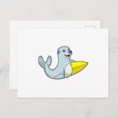 Zeehond surft met surfplank briefkaart (Voorkant / Achterkant)