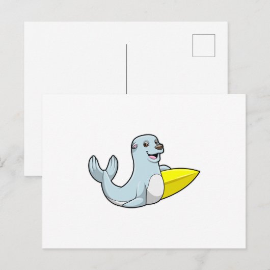 Zeehond surft met surfplank briefkaart (Voorkant / Achterkant)