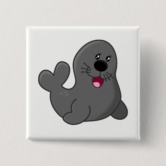 Zeehond Vierkante Button 5,1 Cm (Voorkant)